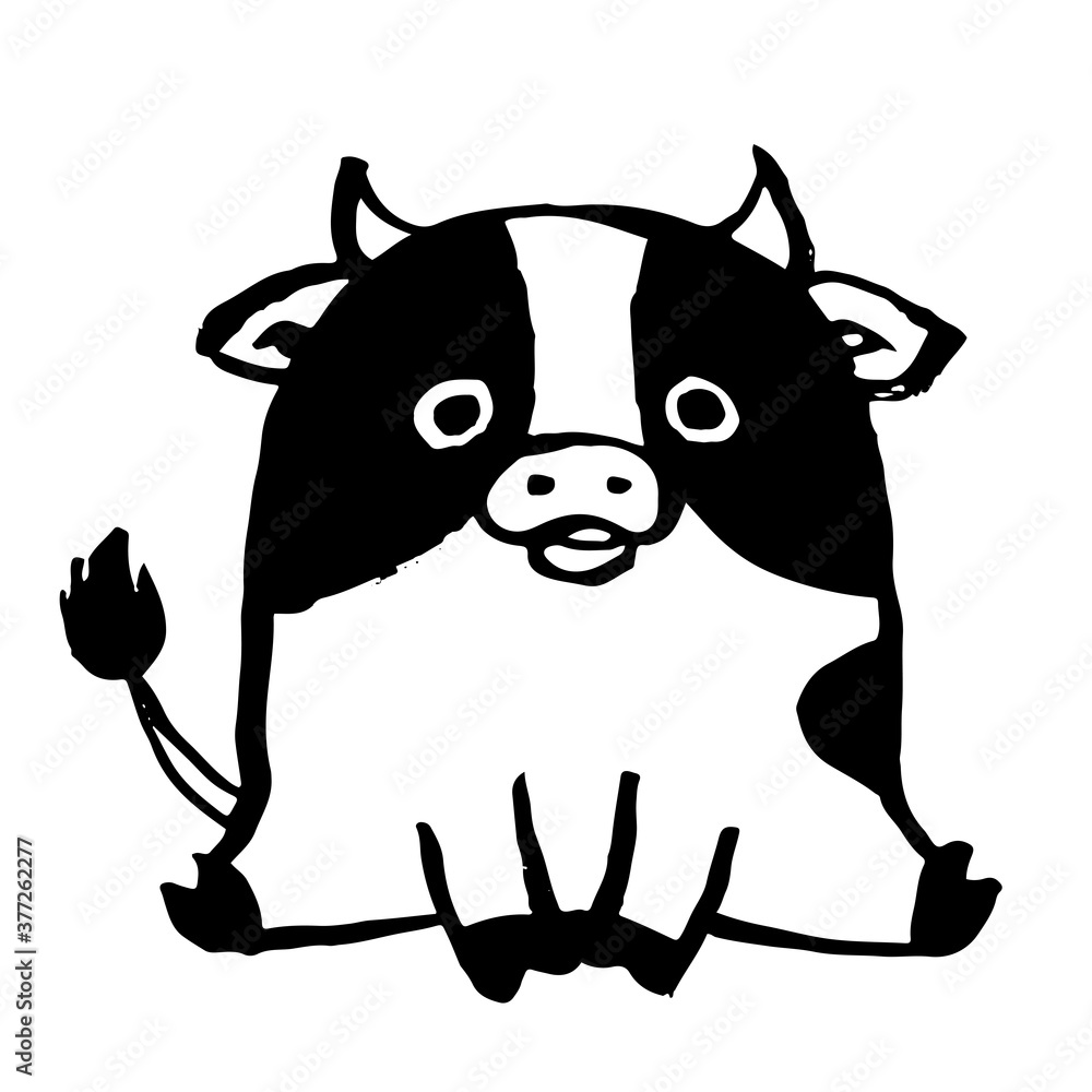 ぽっちゃりした牛がちょこんと座ているイラスト 筆 可愛い手書き風 Fototapety ぽっちゃりした牛がちょこんと座ているイラスト 筆 可愛い手書き風 Fototapety