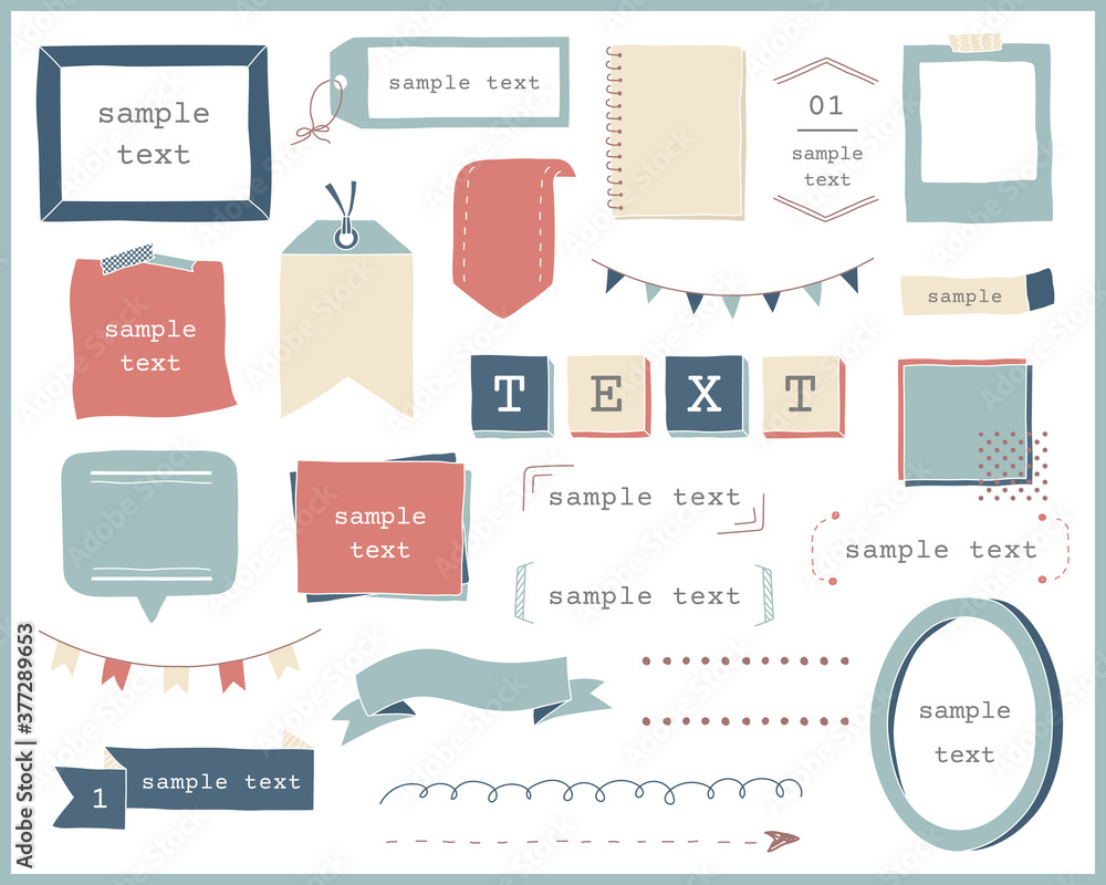 見出しやタイトルの手書きフレームのセット 枠 飾り イラスト 装飾 素材 Fototapety