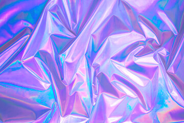 Aufkleber - Blurred abstract Modern pastel colored holographic background in 80s style. Crumpled iridescent foil real texture. Synthwave. Vaporwave style. Retrowave, retro futurism, webpunk
