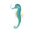 Cute cartoon colorful sea horse. Flat vector seahorse, isolated on a white background. Wild sea animal. Hippocampus. Ocean creatures. Design for fabric, print, postcard, t-shirt, children books