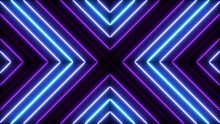 Abstract Technology Background With Bright Neon Lights. Bright Geometric Pattern Cross Shape For Party Illumination. Seamless Loop.
