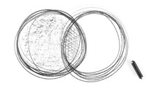 Graphite Stick With Two Round Circles Intersecting Hatching, Sketching Isolated On White Background, Top View