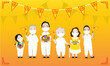 © pawa-pawa - Vector illustration with new normal family vegetarian festival on yellow background.