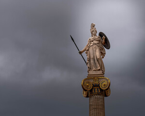 Athena marble statue, the ancient Greek goddess of knowledge and wisdom, space for text