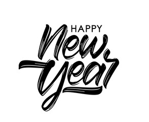 Wall Mural - Vector Handwritten textured brush paint lettering composition of Happy New Year on white background