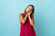 © luismolinero - Middle age brazilian woman isolated on blue background making sleep gesture in dorable expression
