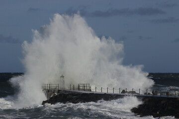  Vorupør pier, Water splash about 6 meters high, Cold Hawaii