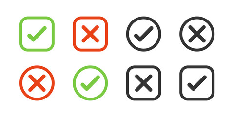 Wall Mural - check mark with cross mark. vector icons in square and circle. yes or no symbols. check mark and cro