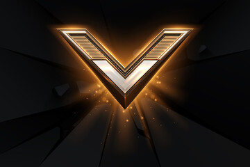 Poster - Gold victory symbol on black background with glow effect
