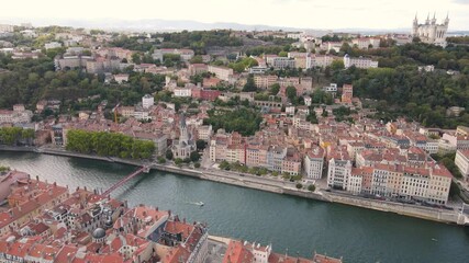 Wall Mural - Lyon aerial view, France, church St George and Basilique Notre Dame de Fourviere