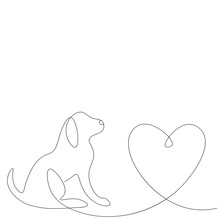 Cute Puppy Dog Heart Love Background, Vector Illustration
