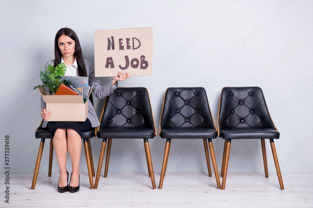 Portrait of her she attractive depressed fired jobless lady office ...