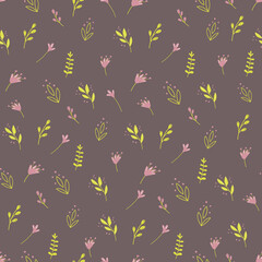 Seamless pattern with colorful wild plants and flowers