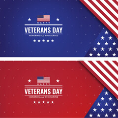 Blue and Red Background Card design for Veterans day with flag element. happy veterans day card design