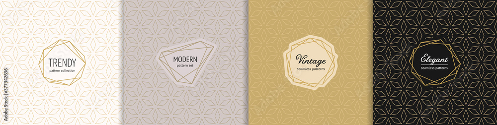 Vector golden geometric seamless patterns with modern minimal labels ...