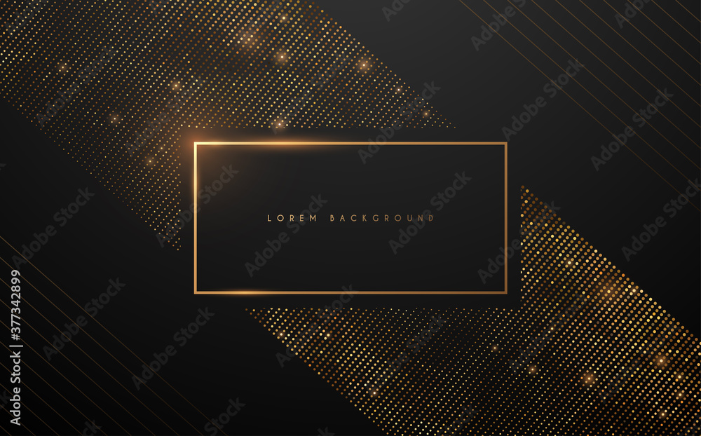 Gold luxury frame with dots on black background - obrazy, fototapety, plakaty 