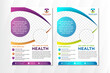 © 1234design - eye health care flyer design template with vertical layout. Eye shape space for photo collage. white background wiht purple, blue, green and gold element .