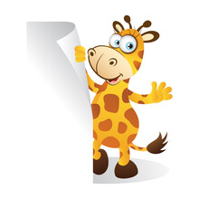Cartoon Giraffe Standing Behind Blank Sign
