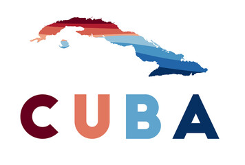 Cuba map. Map of the country with beautiful geometric waves in red blue colors. Vivid Cuba shape. Vector illustration.