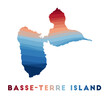 Basse-Terre Island map. Map of the island with beautiful geometric waves in red blue colors. Vivid Basse-Terre Island shape. Vector illustration.