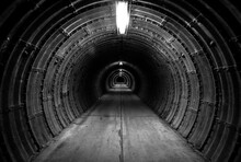 Dark, Black And White Tunnel