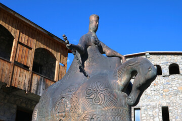 Bronze Monument of Tamar The Great, the Famous Female King of Georgia on the Town Square of Mestia, Upper Svaneti, Georgia