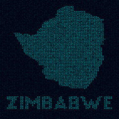 Wall Mural - Zimbabwe tech map. Country symbol in digital style. Cyber map of Zimbabwe with country name. Attractive vector illustration.