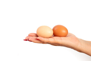 woman hand holding two eggs