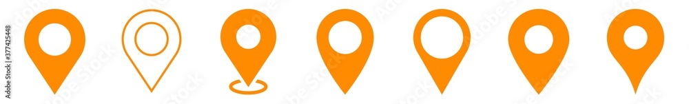 Location Pin Icon Orange | Map Marker Illustration | Destination Symbol | Pointer Logo | Position Sign | Isolated | Variations - obrazy, fototapety, plakaty 