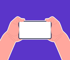 Wall Mural - two hands holding smartphone horizontally. mockup for your text. vector illustration.