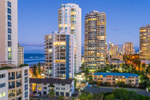 Hi Rise Apartment Buildings At Twilight On The Gold Coast