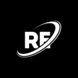 RE R E letter logo design. Initial letter RE linked circle uppercase monogram logo red and blue. RE logo, R E design. re, r e