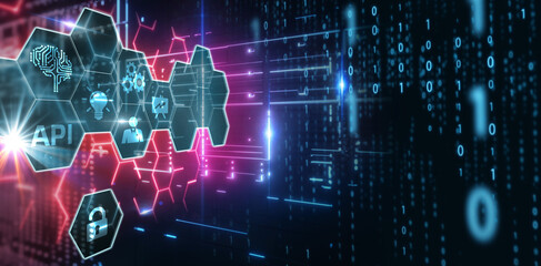 API - Application Programming Interface. Software development tool. Business, modern technology, internet and networking concept.