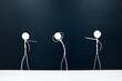 People figures pointing fingers on a scared stick man  on a dark background. Bullying, victim blaming, accusation and abuse concept.