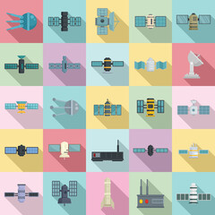 Sticker - Satellite icons set. Flat set of satellite vector icons for web design