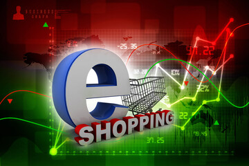 Poster - 3d illustration Shopping Cart with internet shopping