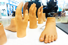 Cosmetic Dentures Of The Legs And Hands. Modern Prosthetic Limbs.