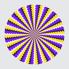 Optical illusion with motion effect vector background. Wavy stripes move around center.