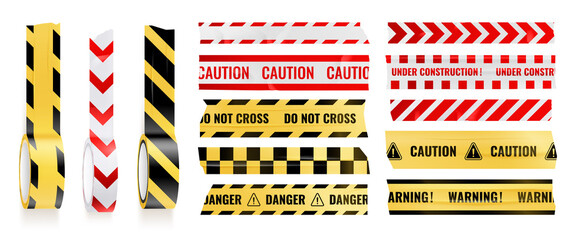 Wall Mural - Sticky Caution Adhesive Tapes Realistic Icon Set