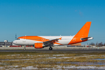 passenger plane fly up over take-off runway from airport