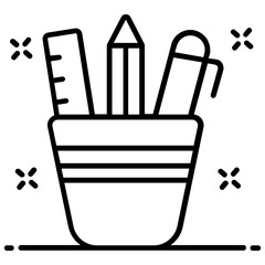 Sticker - 
Pencil holder vector, icon of pencil stand in editable style 
