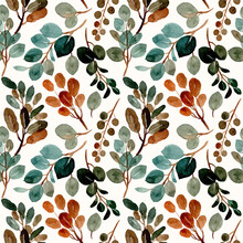 Green Leaves Seamless Pattern With Watercolor