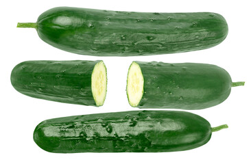 Poster - set fresh cucumbers isolated on white background