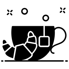 Sticker - 
An icon design of croissant with tea, breakfast
