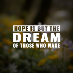 Wall Mural - Best inspirational quote for success. Hope is but the dream of those who wake
