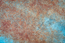 Blue, Rusty And Grunge Painted Metal Texture Of A Junk Car Body