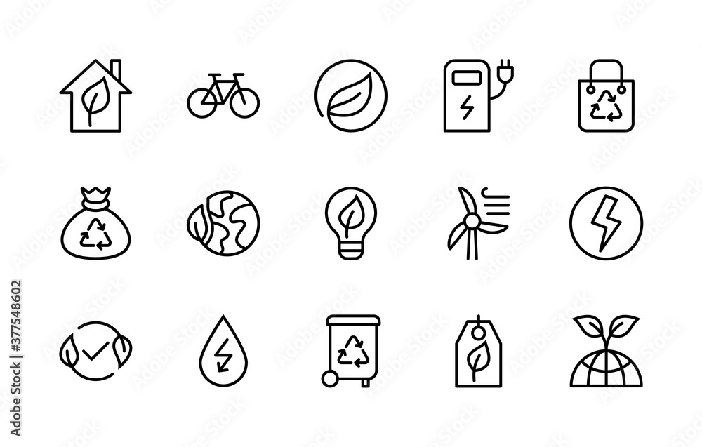 Eco friendly and alternative energy sources vector linear icons simple ...