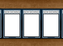 Movie Marquees With Three Blank Picture Frames Gold Background