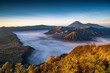 Mount Bromo volcano (Gunung Bromo) during sunrise from viewpoint on Mount Penanjakan, in East Java, Indonesia.