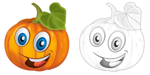 Wall Mural - cartoon sketch scene vegetable looking and smiling pumpkin illustration